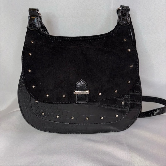 Y2K Nine West Women’s Suede Faux Croc Shoulder Bag - Picture 1 of 8